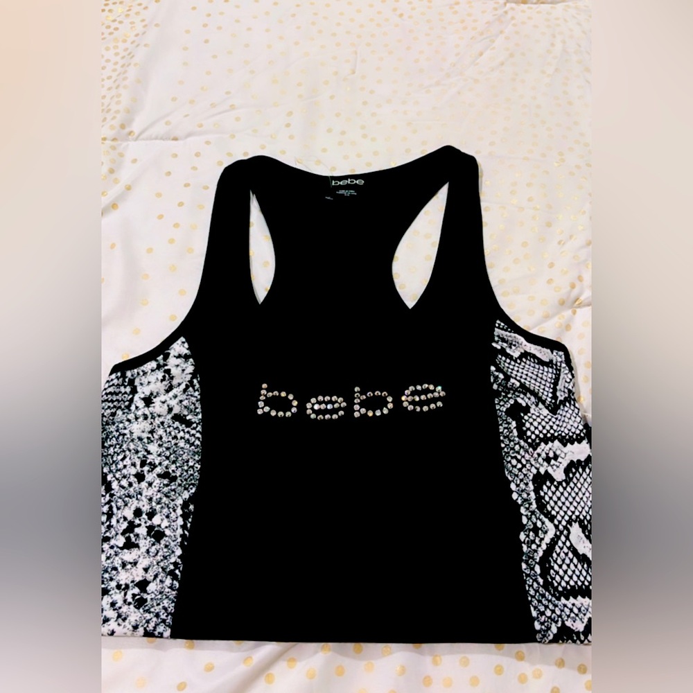 Bebe black tank top with rhinestones size Medium. Mint condition